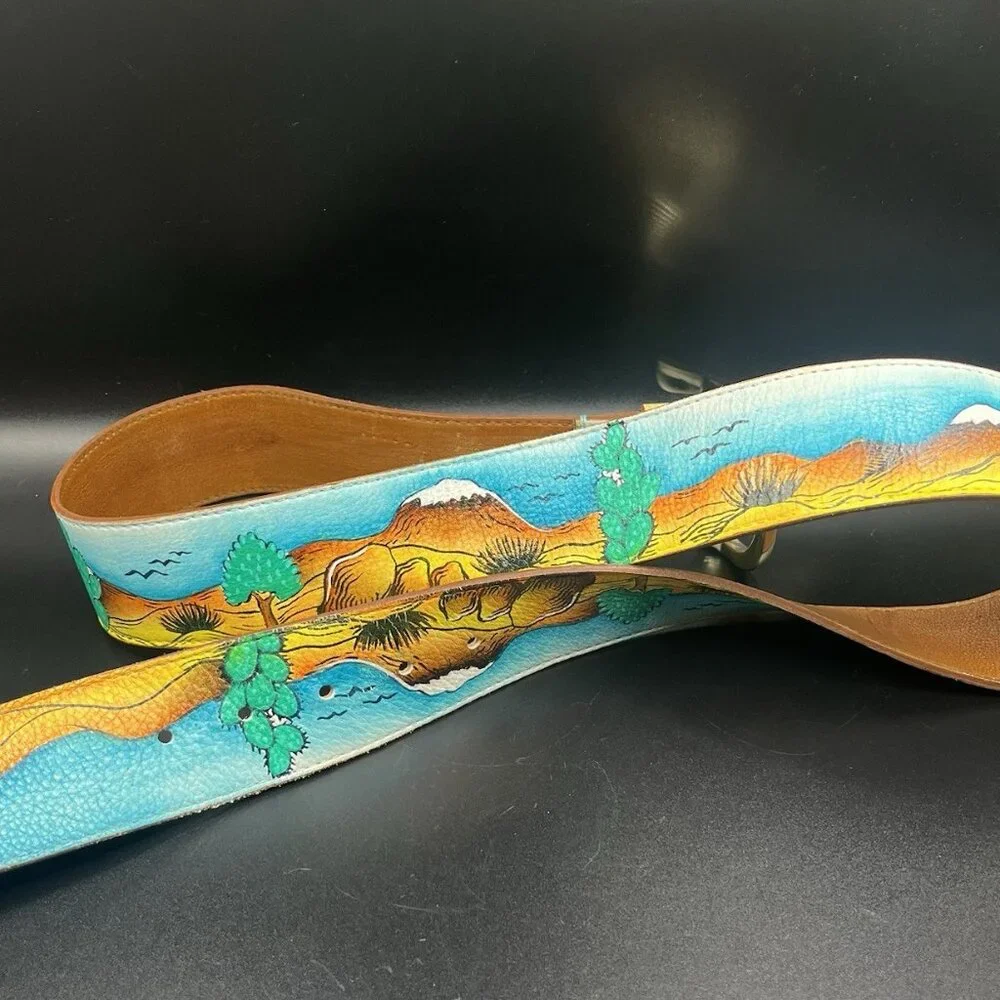 VTG 90s Hand Painted Leather Belt Southwestern Desert Horse Cowgirl L/XL Western